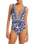 La Blanca Tides Plunge One-Piece Swimsuit in Indigo, Size 14 by Vanessa Jane