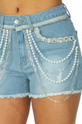 Trixxie Rhinestone & Pearl Denim Shorts by The House of Stylez