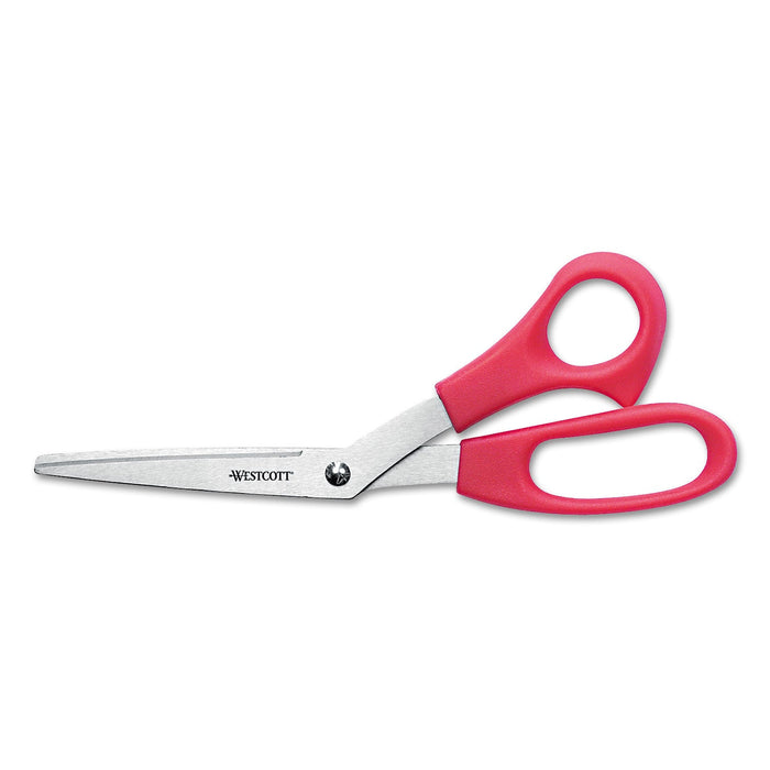 Westcott Value Line Stainless Steel Shears, 8" Long, 3.5" Cut Length, Red Offset Handle