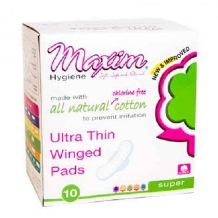 Maxim Hygiene Natural Cotton Ultra Thin Winged Pads – Overnight (10 Count) by Pasteur Pharmacy