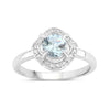 0.75 Ct Round Blue Aquamarine Lab Diamond Prong Silver Halo Ring