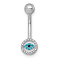 10k White Gold White and Blue CZ Evil Eye Navel Ring by Fine Color Jewels