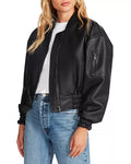 Steve Madden Womens Parker Faux Leather Cropped Bomber Jacket, Small by Vanessa Jane