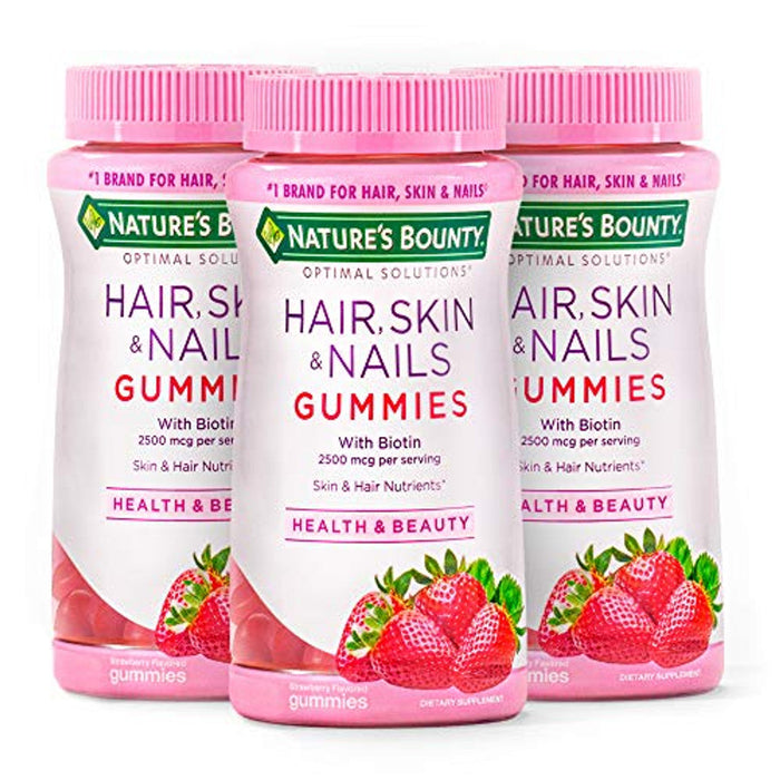 Nature's Bounty Optimal Solutions Hair, Skin & Nails Vitamin Gummies With Biotin, 2500 Mcg, Strawberry by Pasteur Pharmacy
