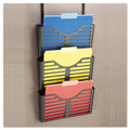 Universal Recycled Plastic Cubicle Triple File Pocket, Cubicle Pins Mount, 13.5 x 4.75 x 28, Charcoal