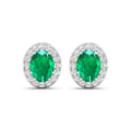 Genuine Zambian Emerald and White Diamond Earrings Stud by Fine Color Jewels