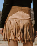 Cupshe Womens Faux Suede Fringe Hem Mini Skirt - Brown, Medium by Vanessa Jane