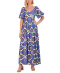 Vince Camuto Womens Print Puff Sleeve Maxi Dress - Porcelain Blue - Size 6 by Vanessa Jane