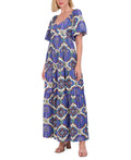 Vince Camuto Womens Print Puff Sleeve Maxi Dress - Porcelain Blue - Size 6 by Vanessa Jane