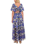 Vince Camuto Womens Print Puff Sleeve Maxi Dress - Porcelain Blue - Size 6 by Vanessa Jane