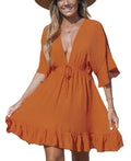 Cupshe Womens Ruffled Tie Front Mini Cover-up Dress, Small by Vanessa Jane