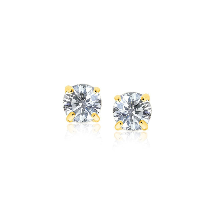 14k Yellow Gold Stud Earrings with White Hue Faceted Cubic Zirconia by Bids.com