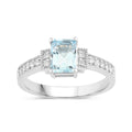 0.80 Ct Octagon Blue Aquamarine & Lab Diamond Prong Silver Pave Bridge Ring by Fine Color Jewels