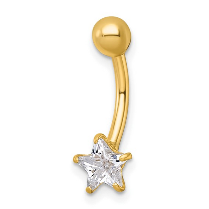 10k Gold CZ Star Navel Ring by Fine Color Jewels