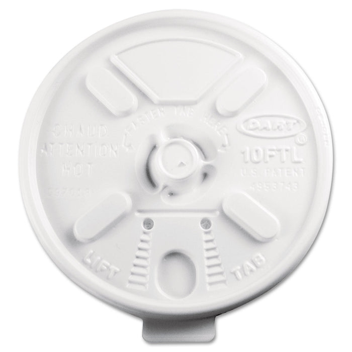 Dart Lift n' Lock Plastic Hot Cup Lids, Fits 10 oz Cups, White, 1,000/Carton