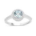 0.75 Ct Round Blue Aquamarine Lab Diamond Prong Silver Halo Pave Ring by Fine Color Jewels