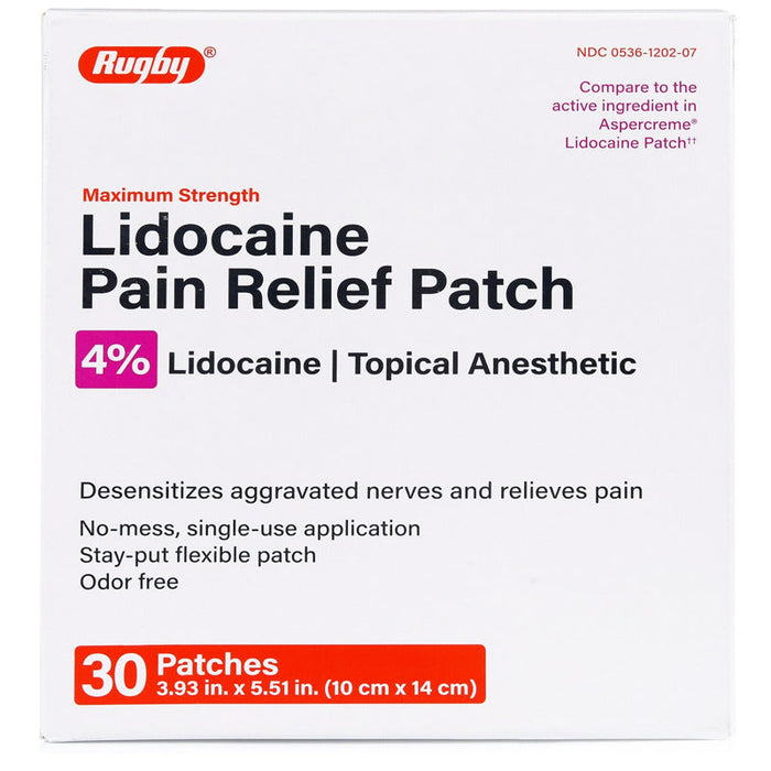Rugby® Maximum Strength Lidocaine Pain Relief Patch – 4% Lidocaine (5 Count) by Pasteur Pharmacy