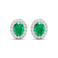 Genuine Zambian Emerald and White Diamond Earrings Stud by Fine Color Jewels
