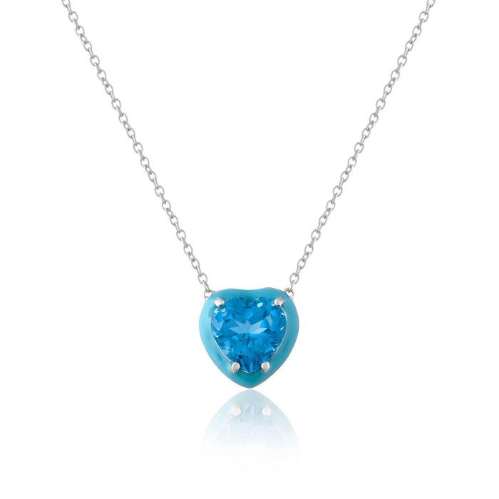Natural Blue Topaz Heart Pendant Necklace by Fine Color Jewels