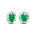 Genuine Zambian Emerald and White Diamond Earrings Stud by Fine Color Jewels