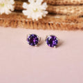 Purple Amethyst Stud Earrings by Fine Color Jewels