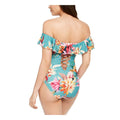 La Blanca Womens Floral Stretch Lined Lace-Up Back Ruched Ruffled by Vanessa Jane