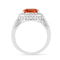 2.39 Ct Cushion Lab Created Peach Sapphire Prong Silver Halo Statement Ring by Fine Color Jewels