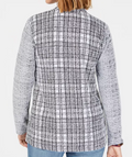 Style and Co Petite Plaid Eyelash Cardigan, Black/Gray, Size PS by Vanessa Jane