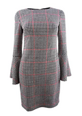 LAUREN RALPH LAUREN Womens Houndstooth Bell Sleeves Cocktail Dress,Size 14P by Vanessa Jane