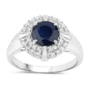1.48 Ct Round Blue Sapphire Diamond Prong 10k Gold Halo Statement Ring