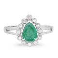 1.10 Ct Pear Green Zambian Emerald Diamond V-Prong 10k Gold Halo Statement Ring by Fine Color Jewels