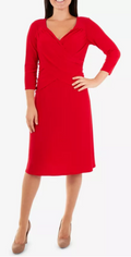 NY Collection Cross-Front Fit and Flare Dress, Red, Size XL by Vanessa Jane