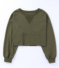 Drop Shoulder Cropped Sweater - Green by Boutique 23