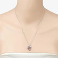 Round Pink Ruby Prong Silver Double Heart Pendant Necklace by Fine Color Jewels