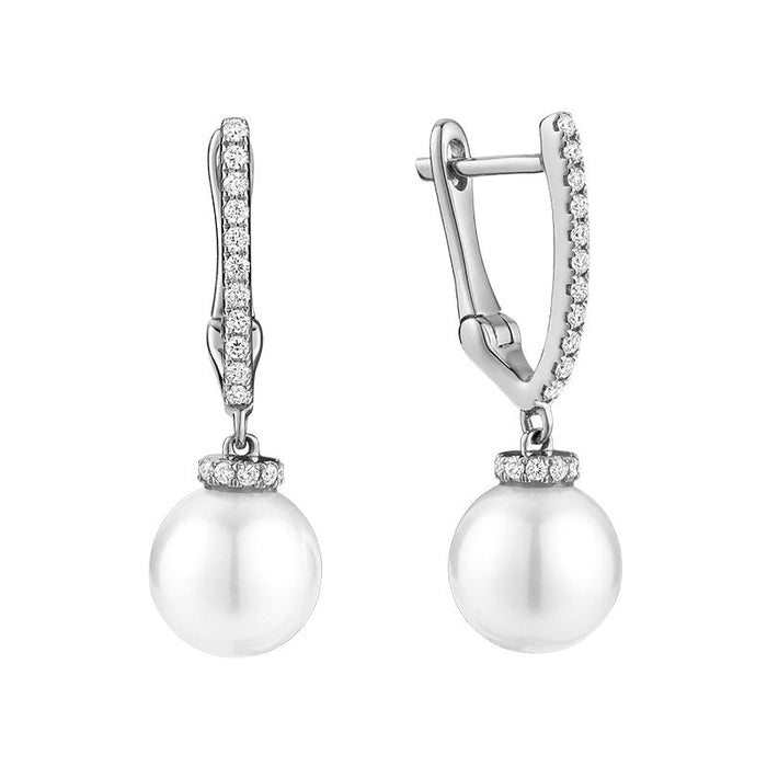 Cultured Pearl Diamond Dangle Earrings 14k Gold by Fine Color Jewels