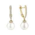 Cultured Pearl Diamond Dangle Earrings 14k Gold by Fine Color Jewels