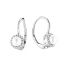 10k Gold Cultured Pearl & Natural Diamonds Halo Dangle Earrings
