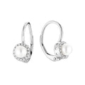 10k Gold Cultured Pearl & Natural Diamonds Halo Dangle Earrings by Fine Color Jewels