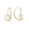 10k Gold Cultured Pearl & Natural Diamonds Halo Dangle Earrings by Fine Color Jewels