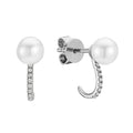 Cultured Pearl and Natural Diamond Ear Wrap 10k Gold Stud Earrings by Fine Color Jewels