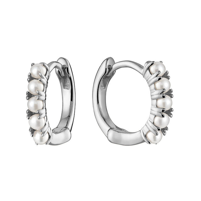 10k Gold Pearl Huggie Earrings by Fine Color Jewels