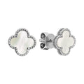 10k Gold Mother of Pearl Clover Stud Earrings by Fine Color Jewels