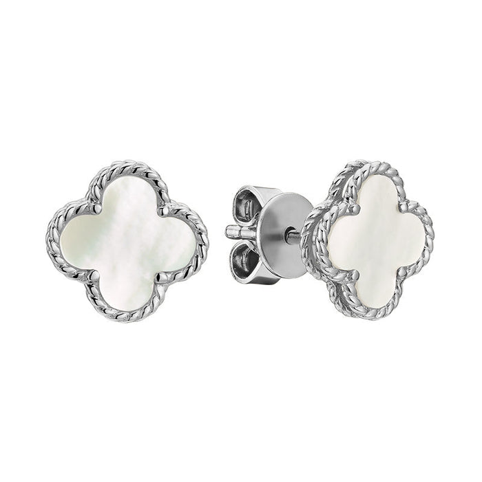 10k Gold Mother of Pearl Clover Stud Earrings by Fine Color Jewels