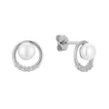 10k Gold Natural Diamond & Pearl Stud Earrings by Fine Color Jewels