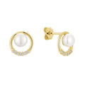 10k Gold Natural Diamond & Pearl Stud Earrings by Fine Color Jewels