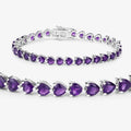 13.33 Ct Heart Purple Amethyst Prong Silver Box Clasp Tennis Bracelet by Fine Color Jewels
