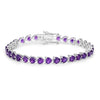 13.33 Ct Heart Purple Amethyst Prong Silver Box Clasp Tennis Bracelet
