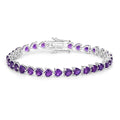 13.33 Ct Heart Purple Amethyst Prong Silver Box Clasp Tennis Bracelet by Fine Color Jewels