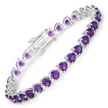 13.33 Ct Heart Purple Amethyst Prong Silver Box Clasp Tennis Bracelet by Fine Color Jewels