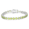 13.64 Ct Heart Green Peridot Prong Sterling Silver Box Clasp Tennis Bracelet